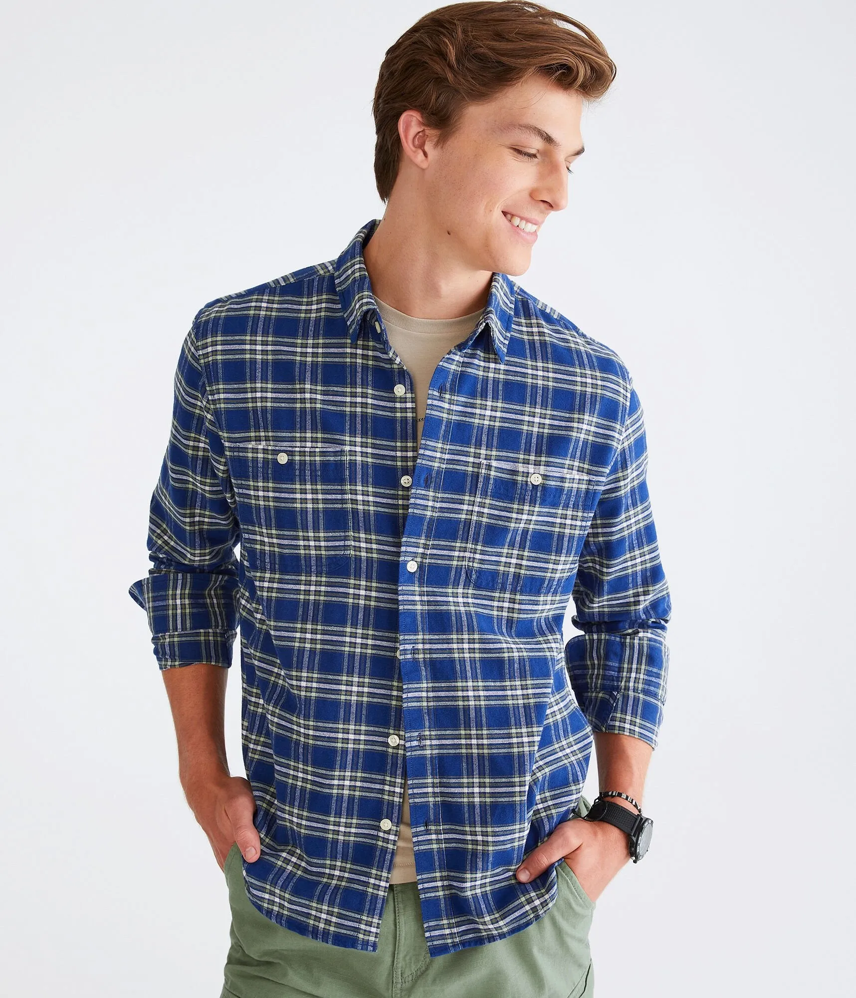 Aeropostale Herren Langarm Oxford-Hemd im lässigen Karo-Design - Blau - Größe XXL - Baumwolle - Teen-Mode & Bekleidung Seaside Blue Aeropostale