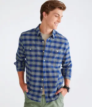Aeropostale Herren Langarm Oxford-Hemd im lässigen Karo-Design - Blau - Größe XXL - Baumwolle - Teen-Mode & Bekleidung Seaside Blue Aeropostale