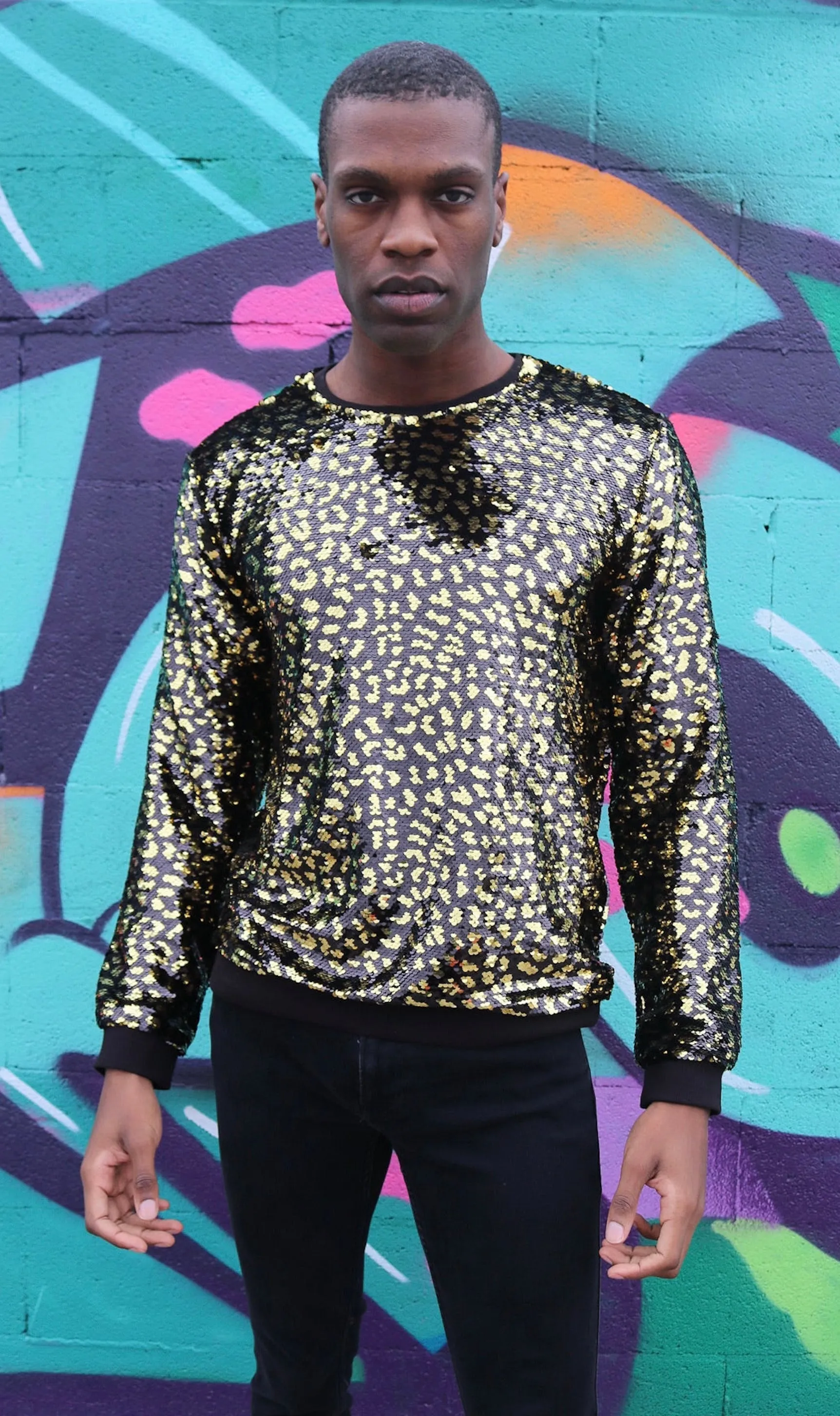 Any Old Iron Herren-Sweatshirt mit Goldleopardenmuster