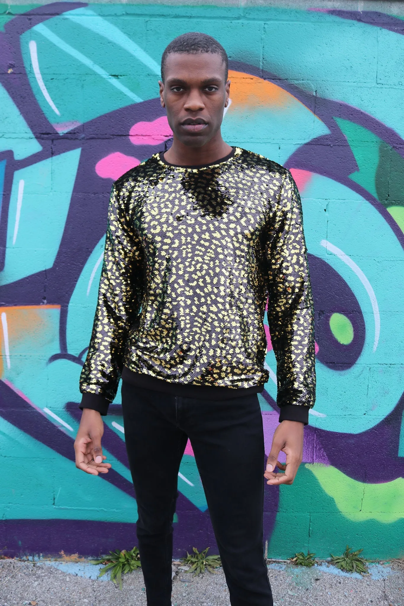 Any Old Iron Herren-Sweatshirt mit Goldleopardenmuster