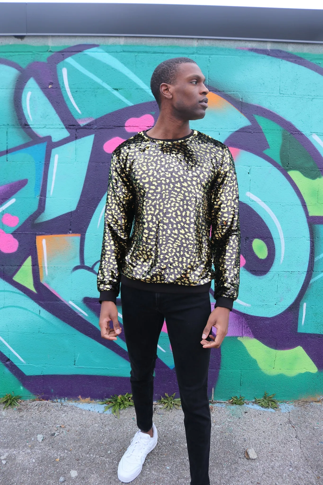Any Old Iron Herren-Sweatshirt mit Goldleopardenmuster