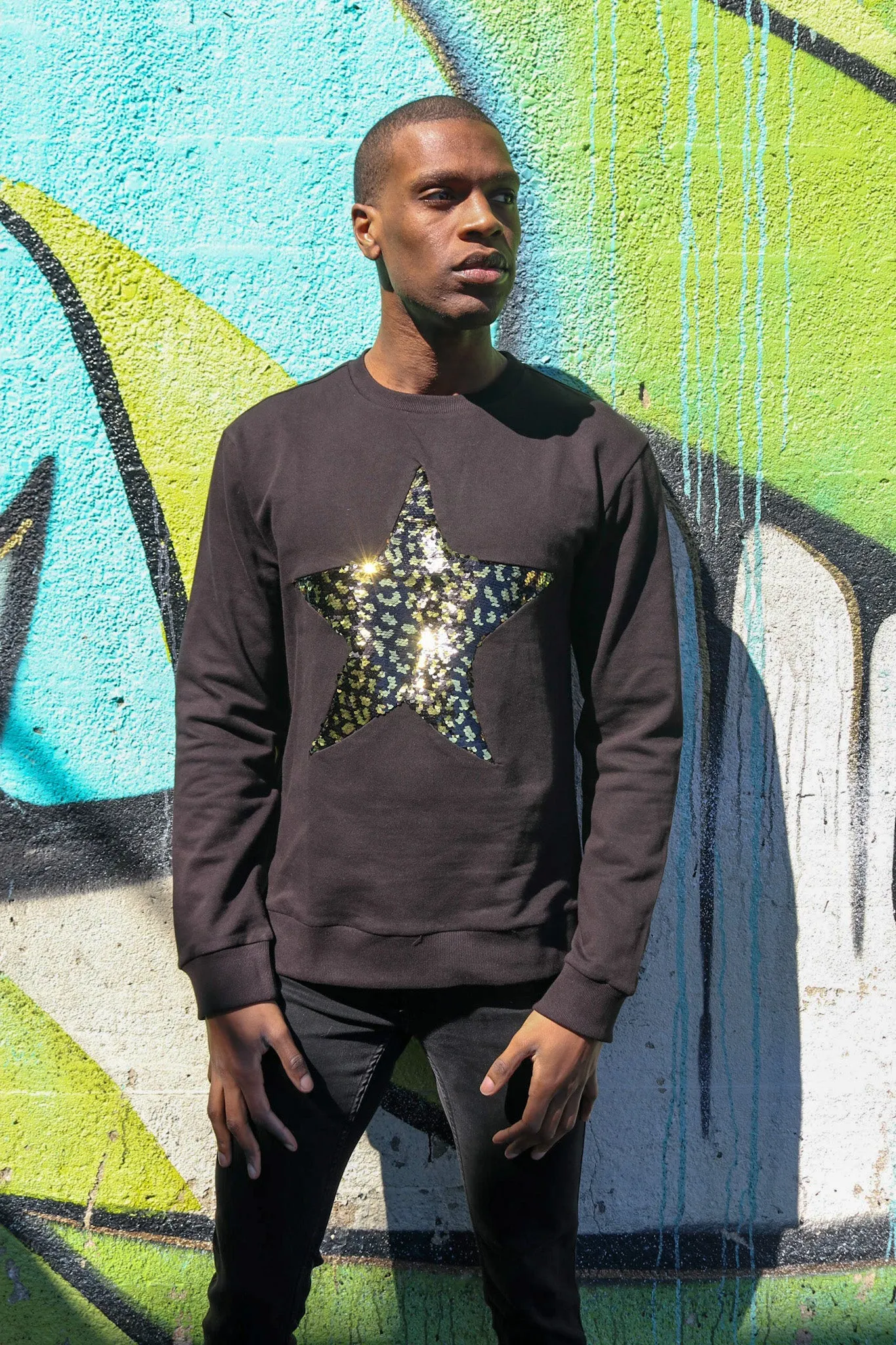 Any Old Iron Herren Leopard Großer Stern Sweatshirt