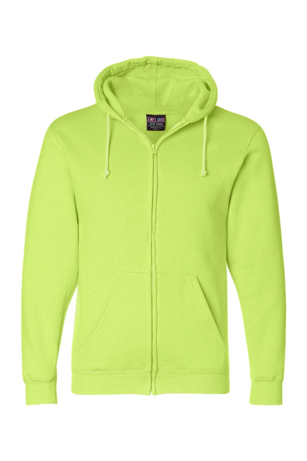 Bayside Herren USA Gemachte Kapuzenpullover mit Reißverschluss und Taschen - Limettengrün