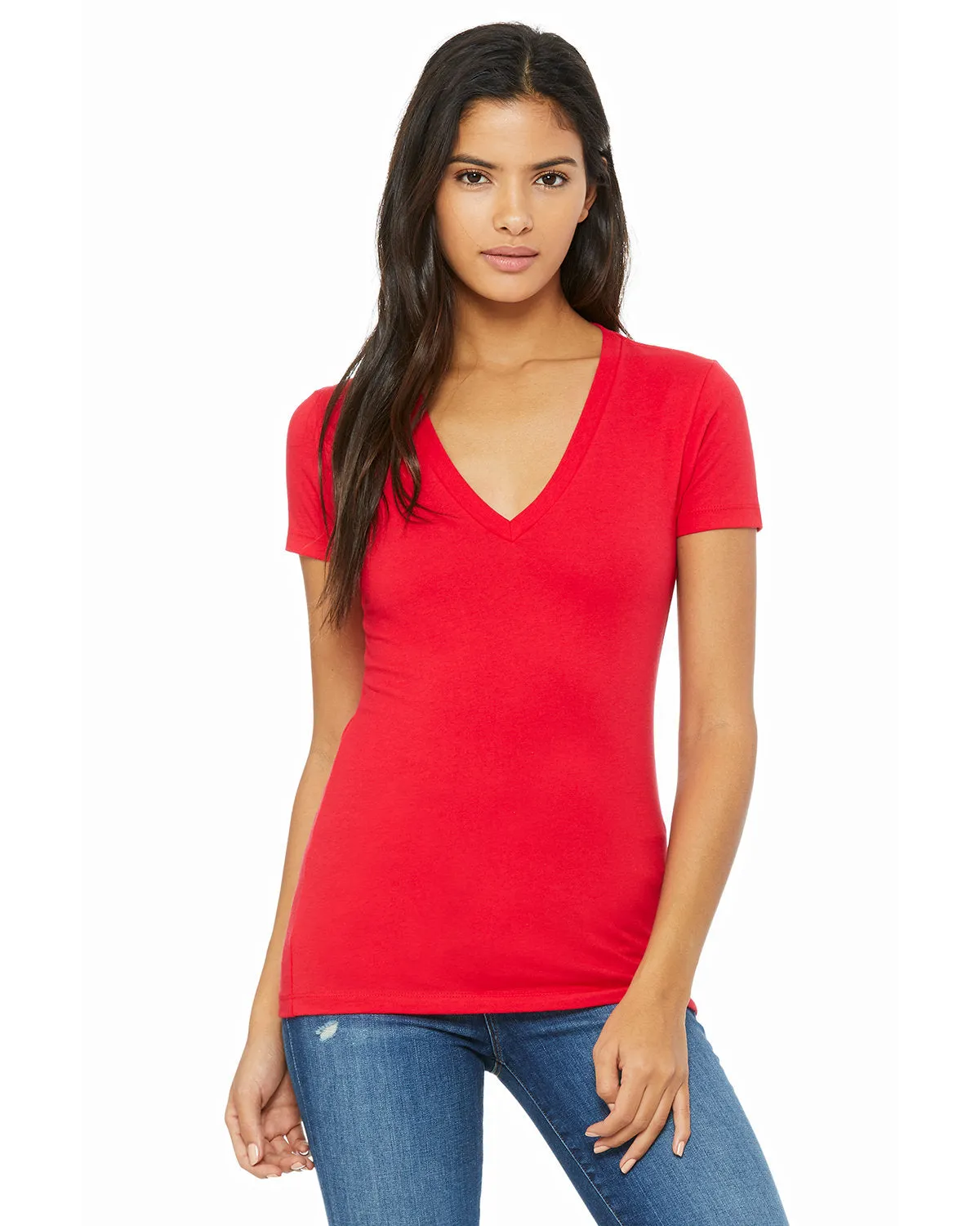 Bella   Canvas B6035 Damen-Jersey T-Shirt mit kurzen Ärmeln und tiefem V-Ausschnitt