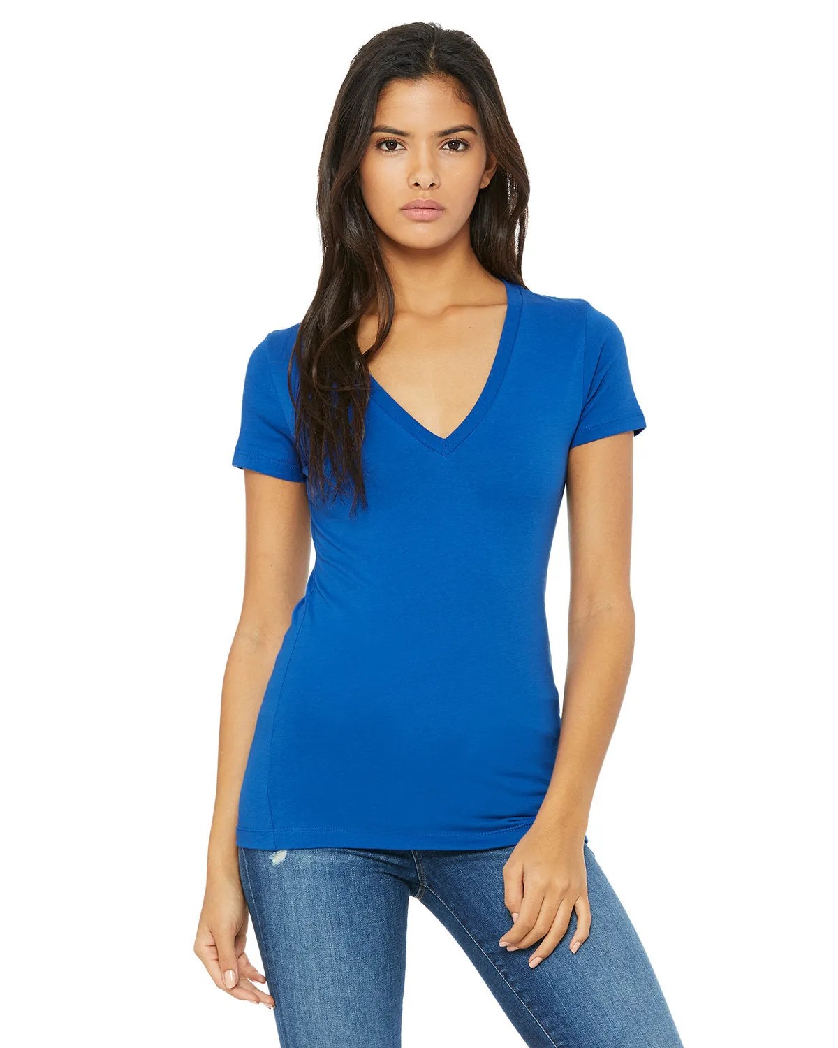 Bella   Canvas B6035 Damen-Jersey T-Shirt mit kurzen Ärmeln und tiefem V-Ausschnitt