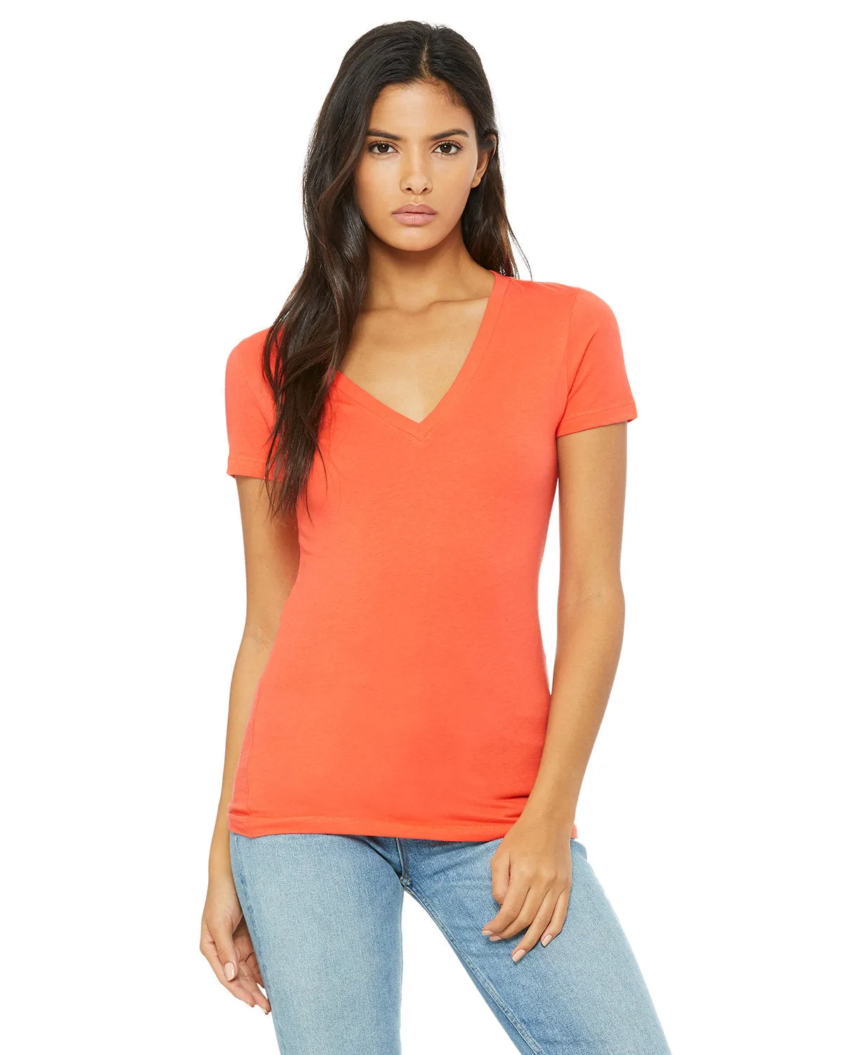 Bella   Canvas B6035 Damen-Jersey T-Shirt mit kurzen Ärmeln und tiefem V-Ausschnitt