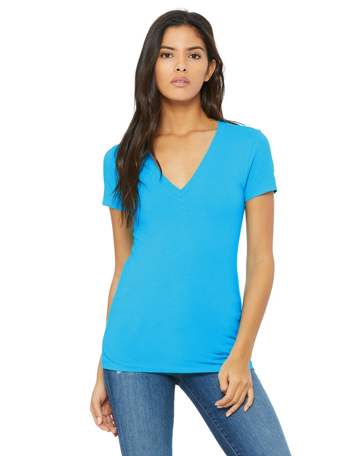 Bella   Canvas B6035 Damen-Jersey T-Shirt mit kurzen Ärmeln und tiefem V-Ausschnitt