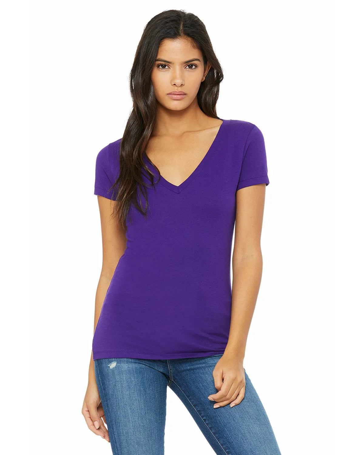 Bella   Canvas B6035 Damen-Jersey T-Shirt mit kurzen Ärmeln und tiefem V-Ausschnitt