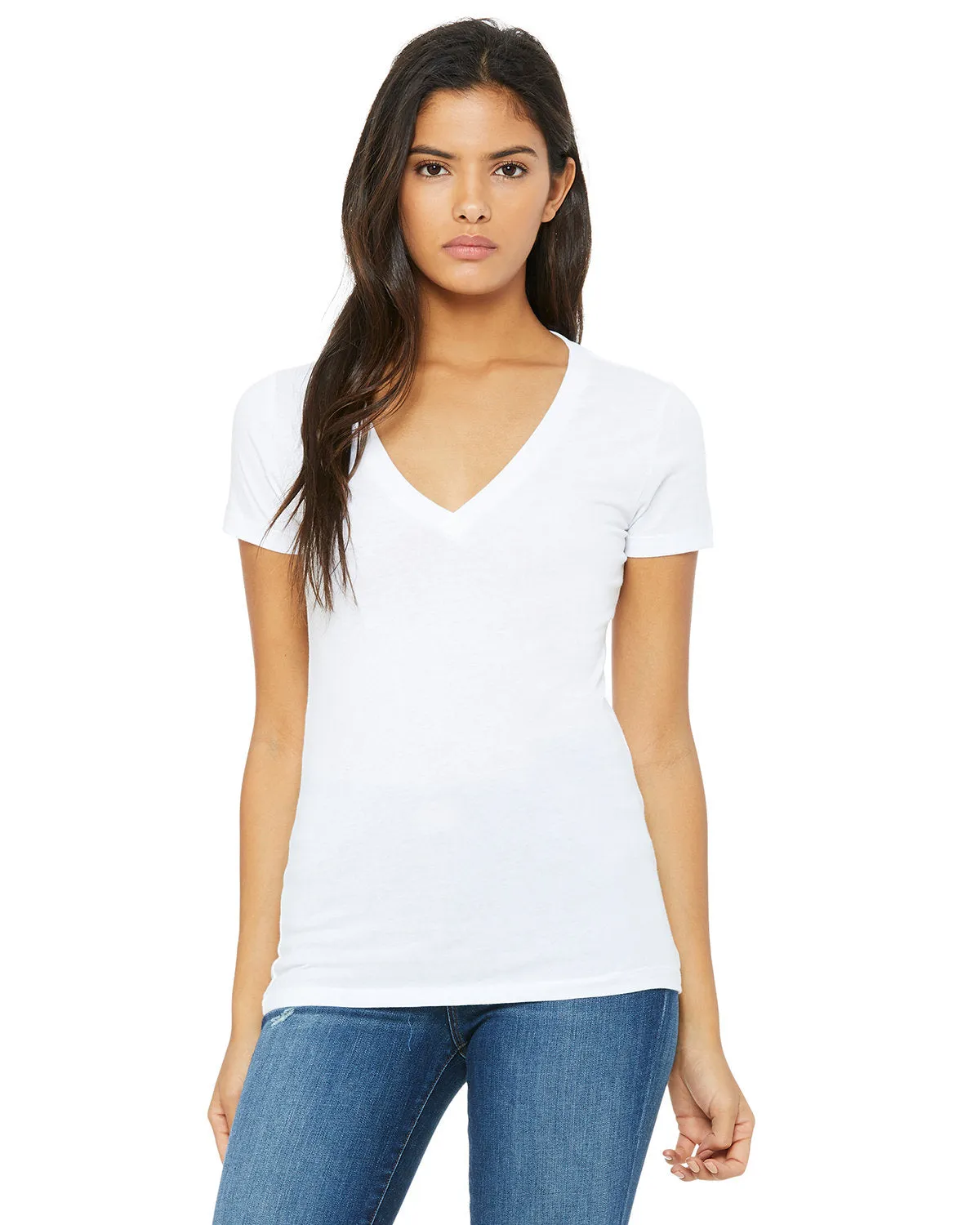Bella   Canvas B6035 Damen-Jersey T-Shirt mit kurzen Ärmeln und tiefem V-Ausschnitt