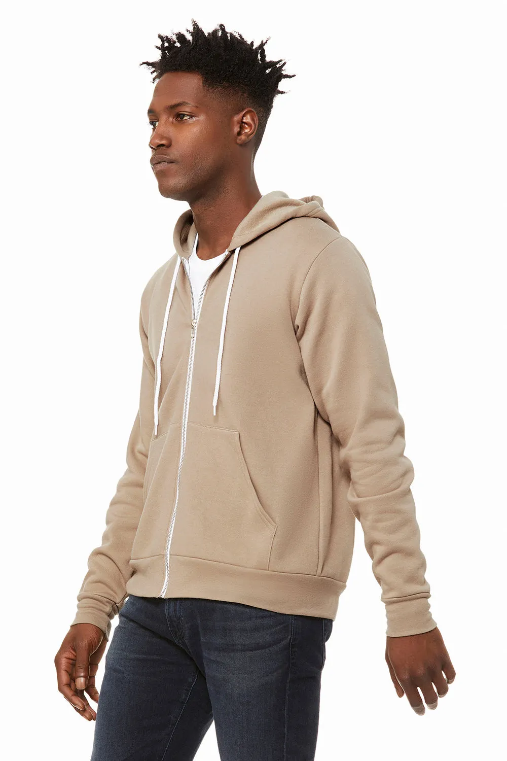 Bella   Canvas Herren Fleece Full-Zip Kapuzenpullover mit Taschen - Beige