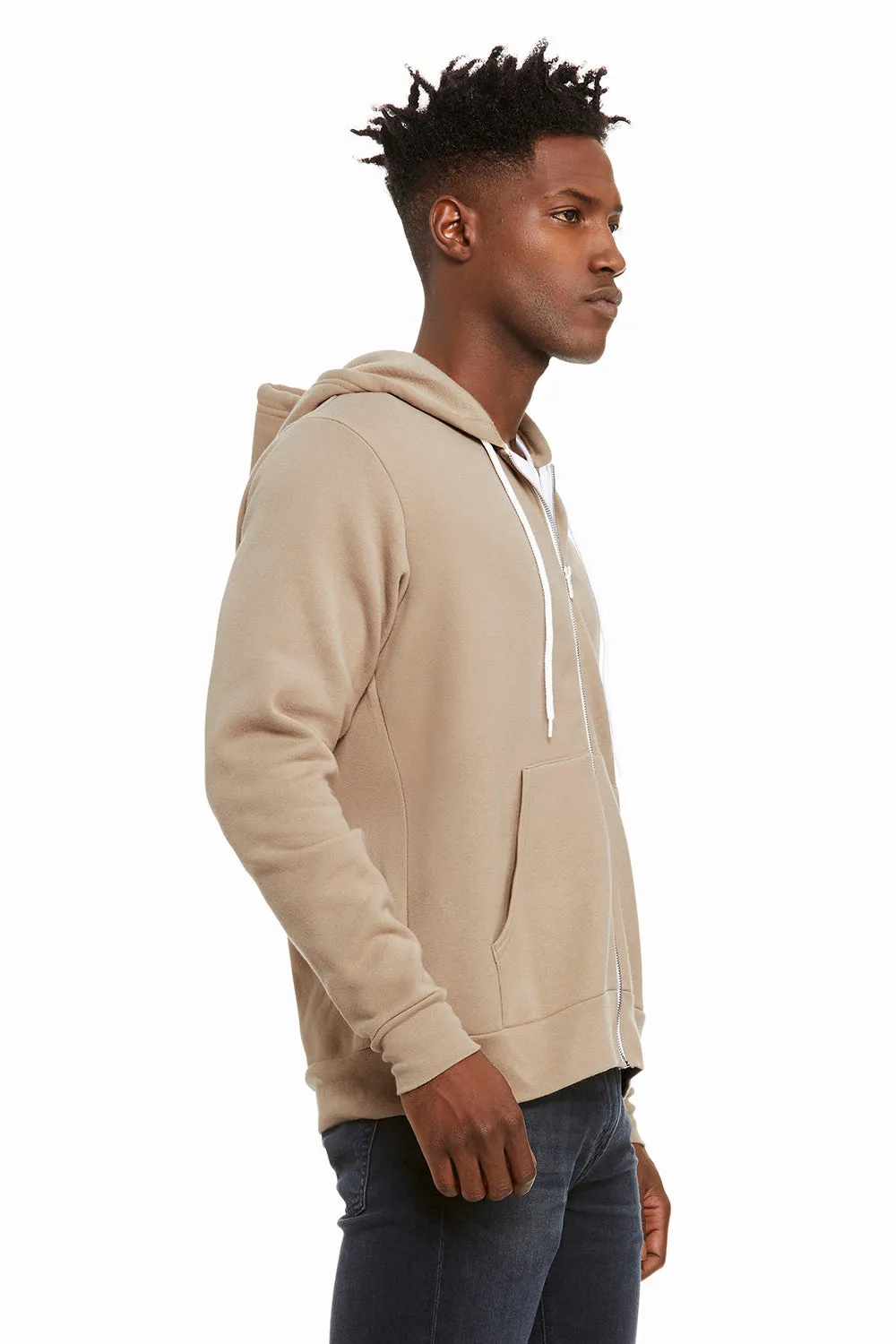 Bella   Canvas Herren Fleece Full-Zip Kapuzenpullover mit Taschen - Beige