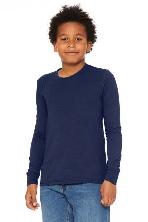 Bella   Canvas Jugend-Jersey Langarm Rundhals T-Shirt - Marineblau Triblend