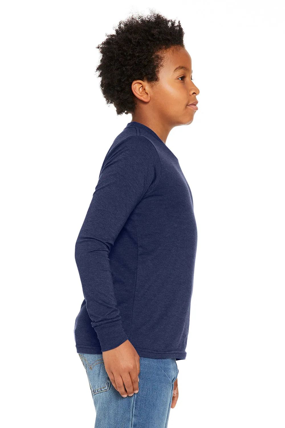 Bella   Canvas Jugend-Jersey Langarm Rundhals T-Shirt - Marineblau Triblend