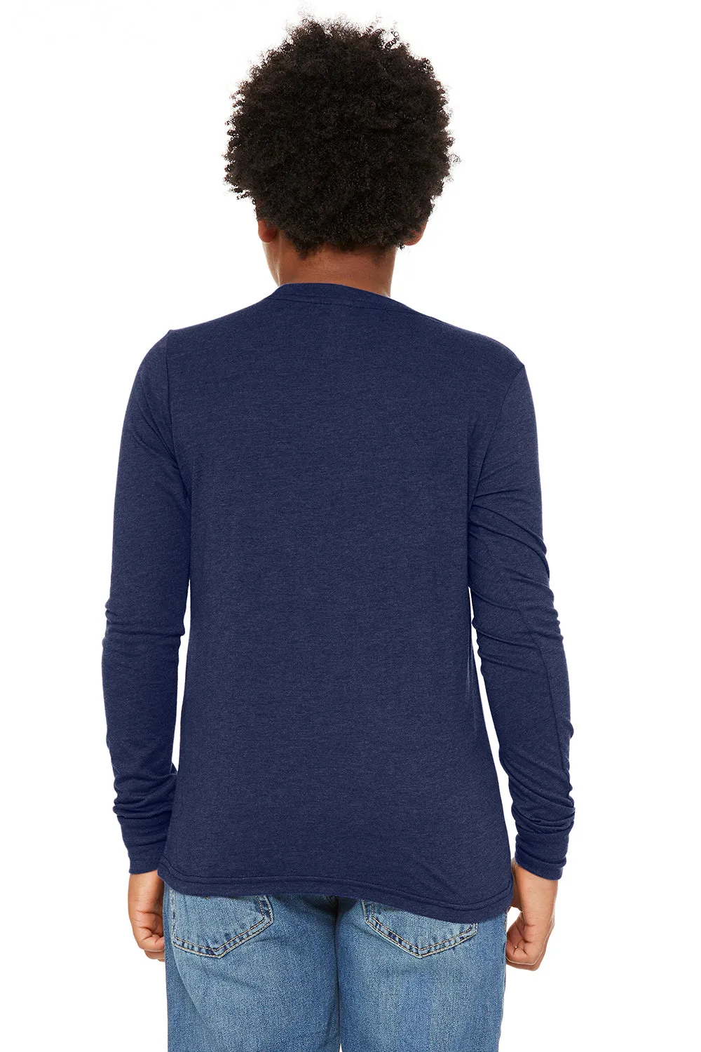 Bella   Canvas Jugend-Jersey Langarm Rundhals T-Shirt - Marineblau Triblend