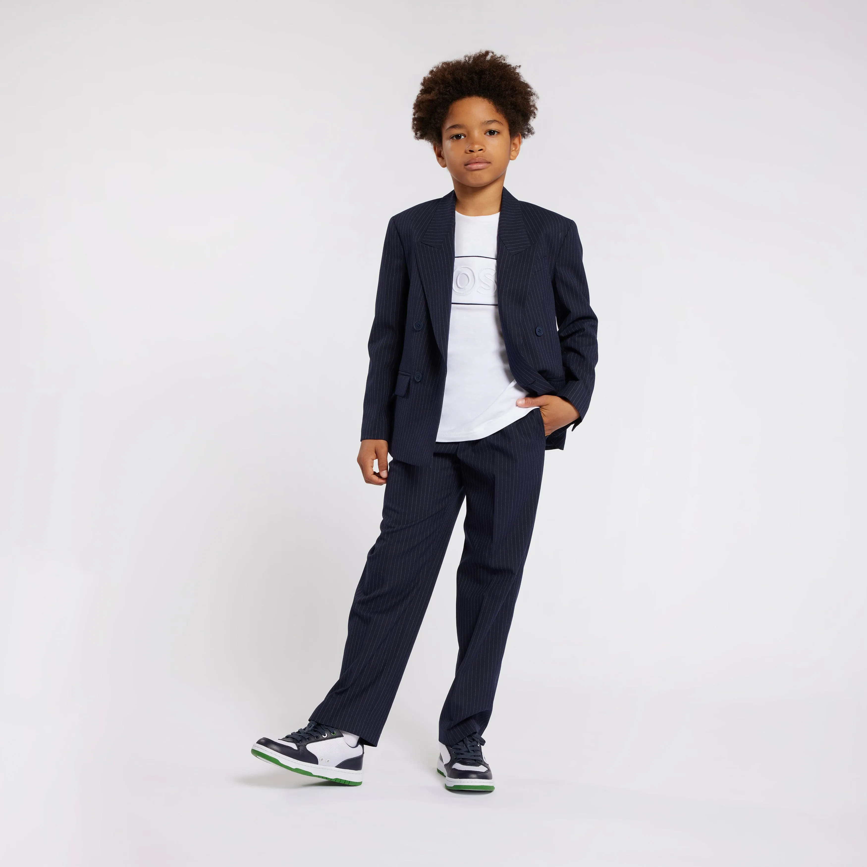 BOSS Boys Gestreifte Anzugsjacke in Marineblau