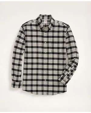 Brooks Brothers Herren Madison Relaxed-Fit Portugiesisches Flanellhemd Weiß/Schwarz Brooks Brothers