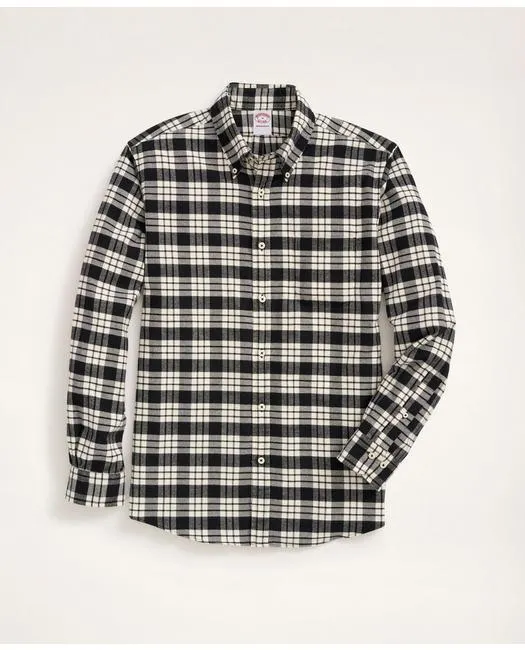Brooks Brothers Herren Madison Relaxed-Fit Portugiesisches Flanellhemd Weiß/Schwarz Brooks Brothers