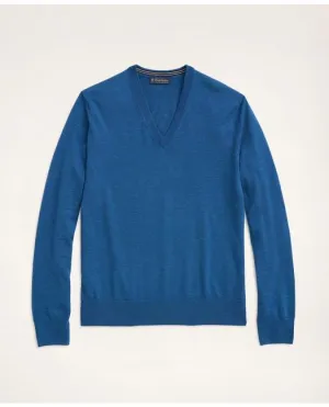 Brooks Brothers Herren Merino V-Ausschnitt Pullover Mittelblau Brooks Brothers