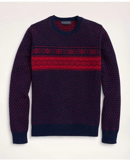 Brooks Brothers Herren Pullover aus Merinowolle im Fair-Isle-Muster Navy/Rot Brooks Brothers