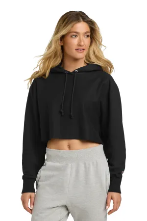 Champion Damen Reverse Weave Cropped Cut Off Kapuzenpullover Hoodie - Schwarz