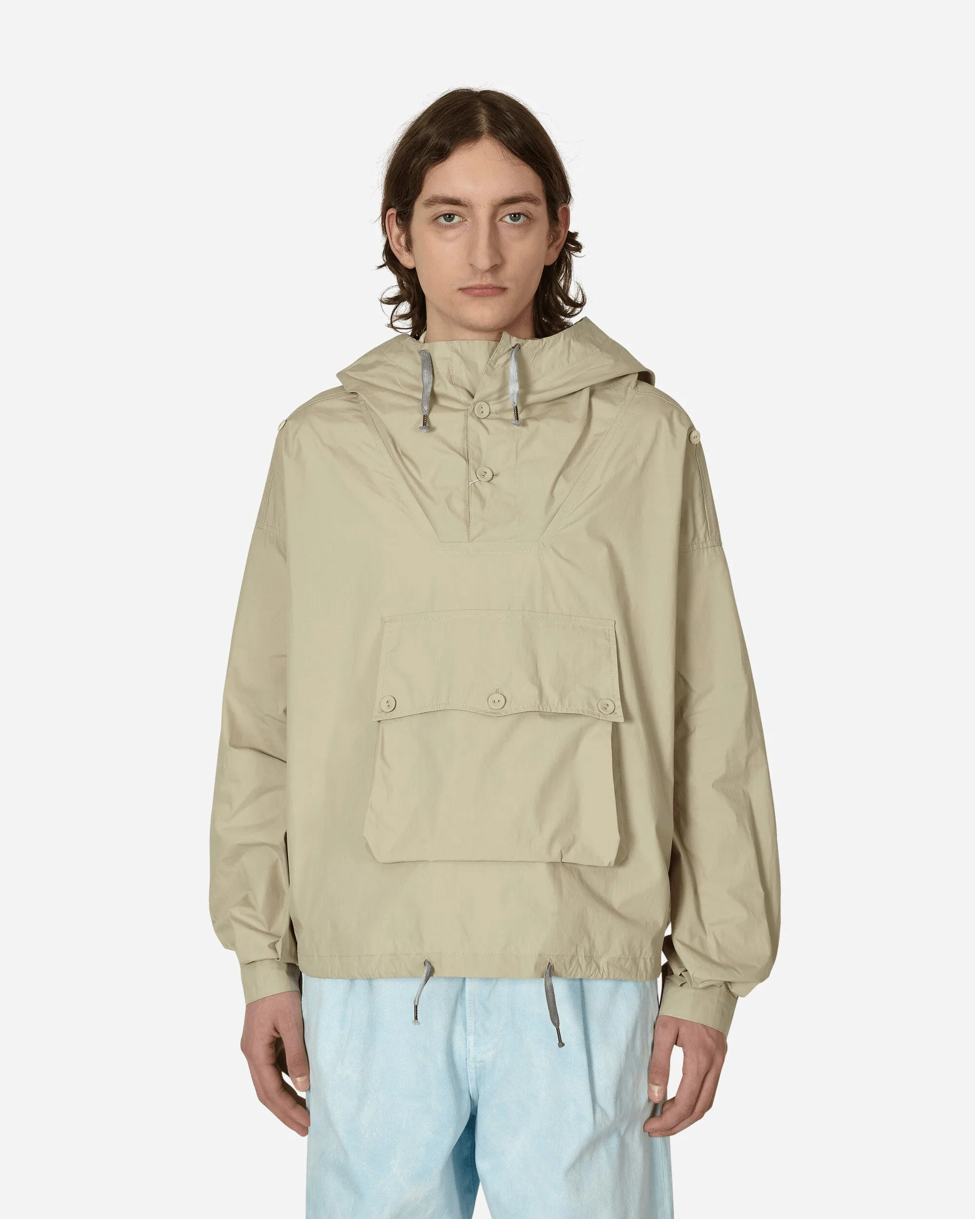 Beschichtete Baumwolljacke mit Kapuze in Beige