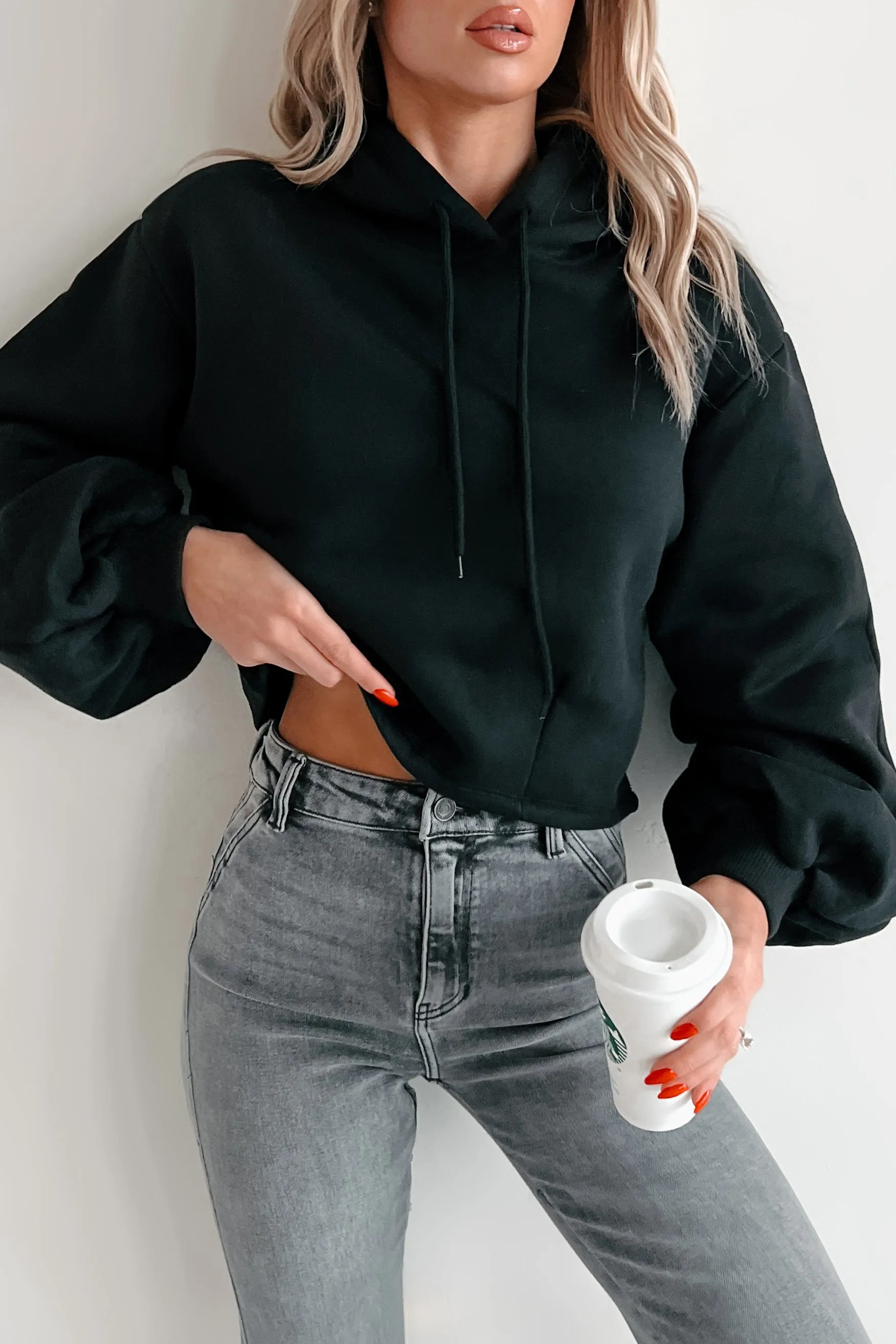 Colfax Rüschenärmel Kapuzenpullover (Schwarz)