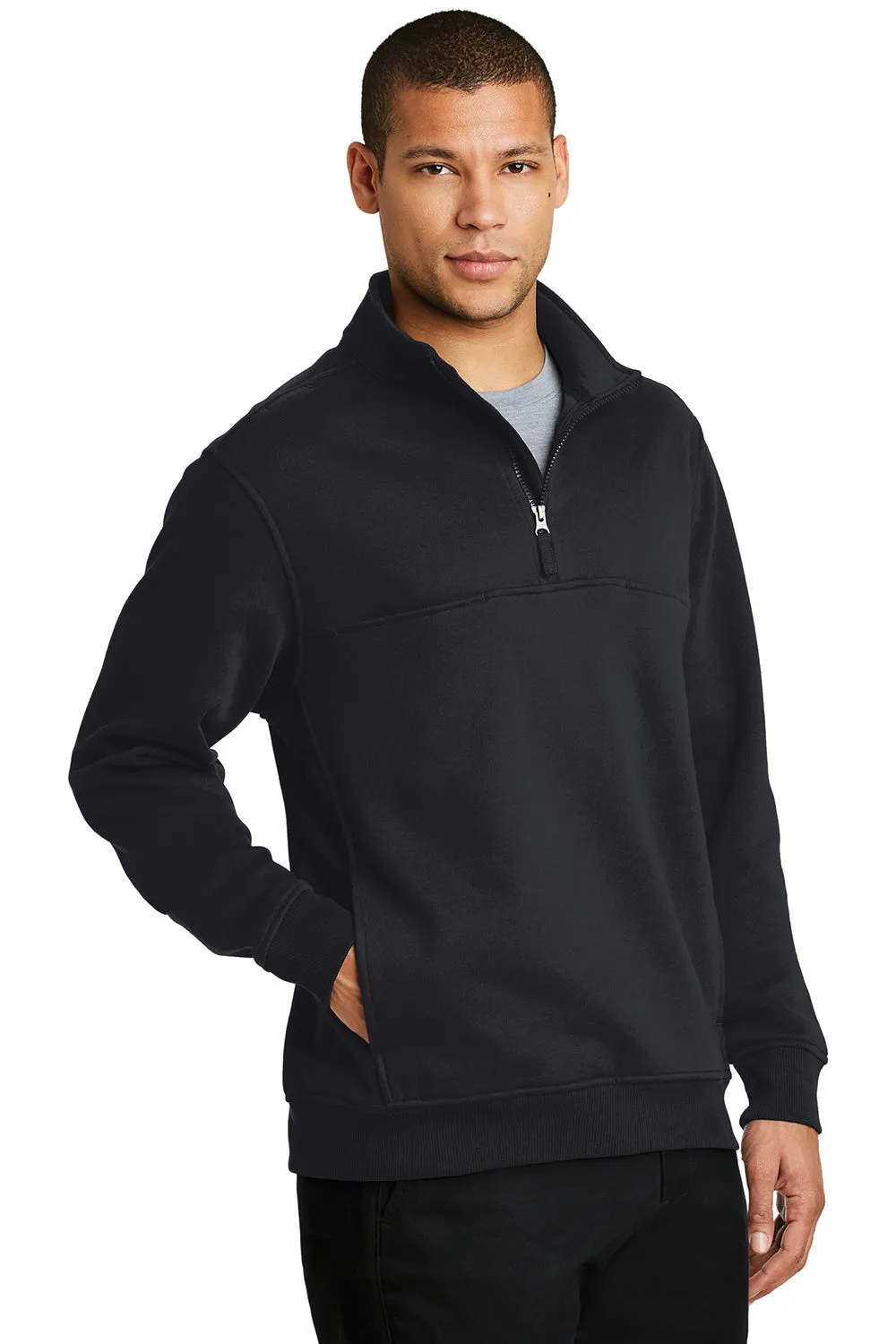 CornerStone Herren Fleece 1/4 Zip Sweatshirt mit Taschen - Dunkelmarineblau