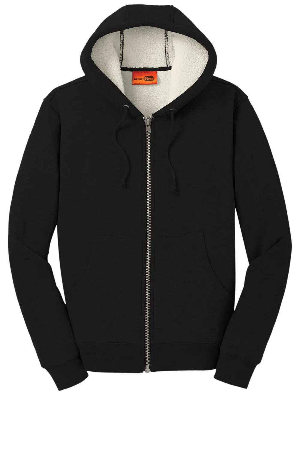 CornerStone Herren wasserabweisender Fleece-Fullzip-Hoodie mit Kapuze und Taschen - Schwarz