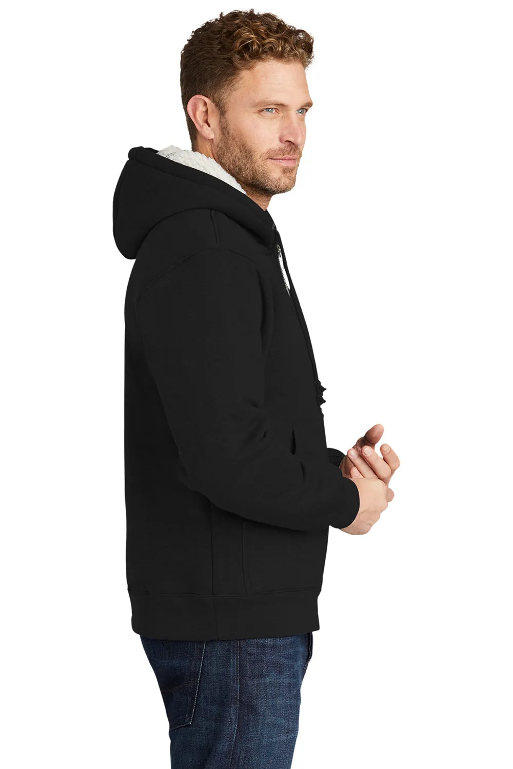CornerStone Herren wasserabweisender Fleece-Fullzip-Hoodie mit Kapuze und Taschen - Schwarz