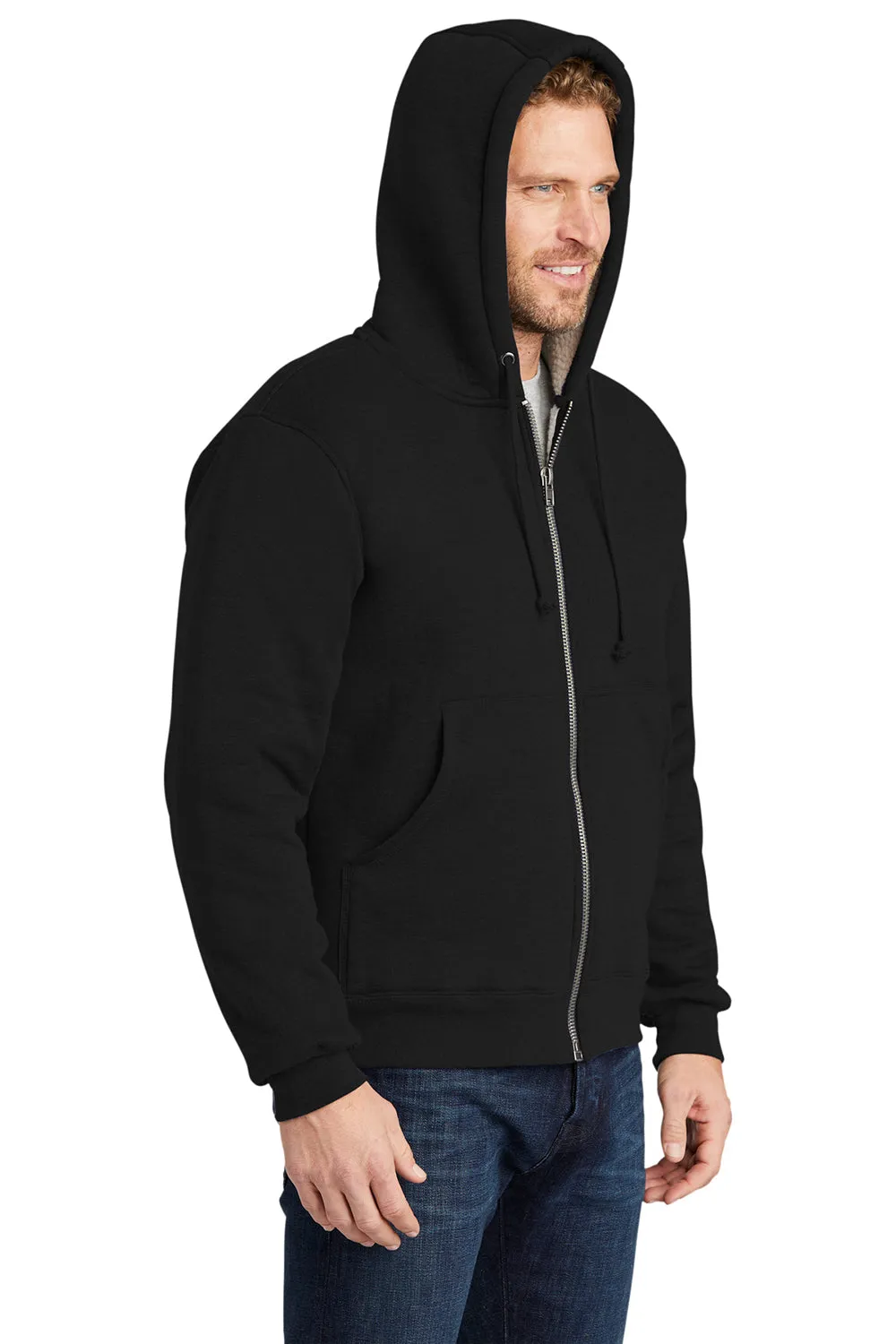 CornerStone Herren wasserabweisender Fleece-Fullzip-Hoodie mit Kapuze und Taschen - Schwarz