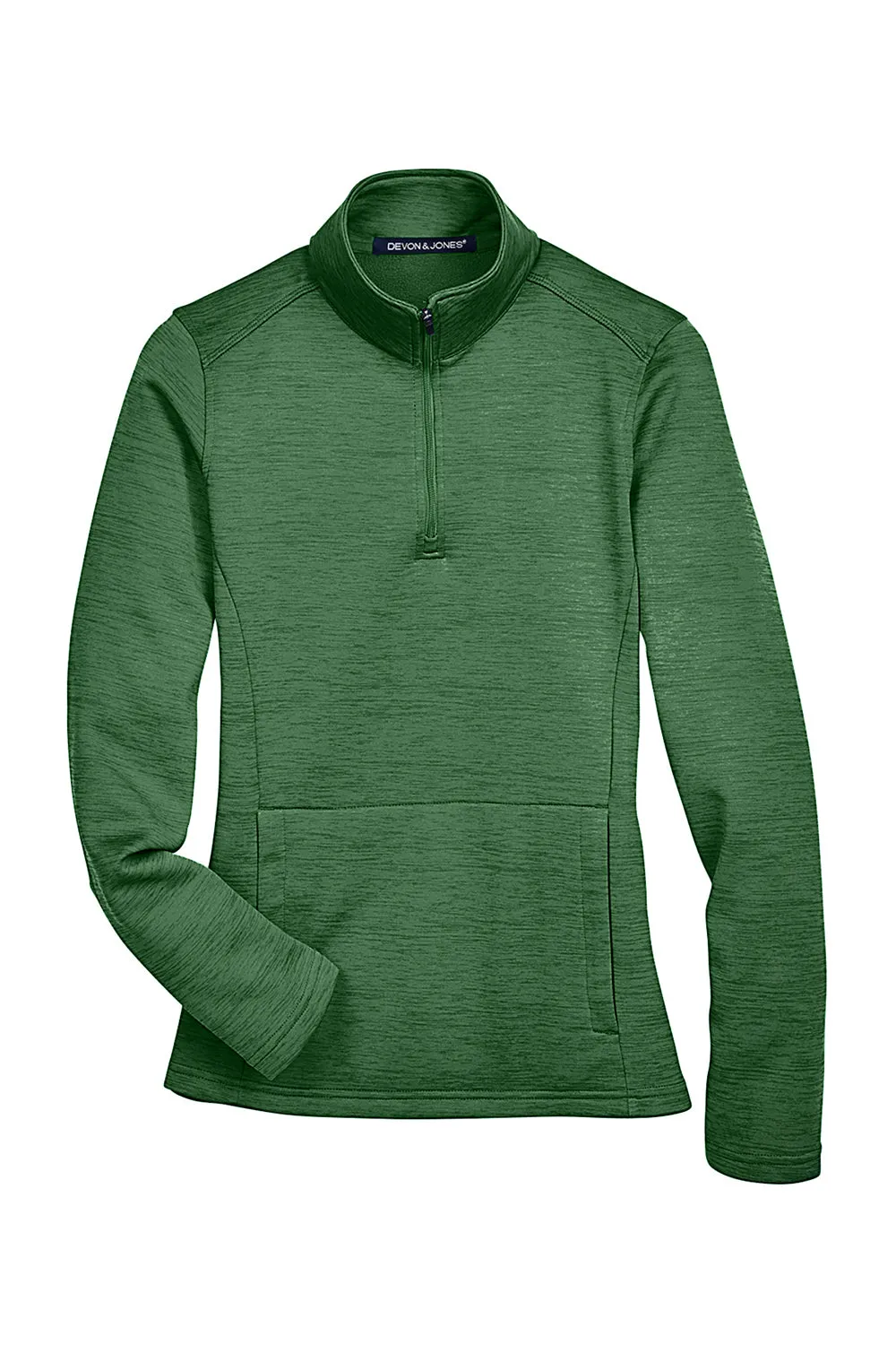 Devon & Jones Damen Newbury Fleece 1/4-Zip Sweatshirt mit Beuteltasche - Heather Forest Grün