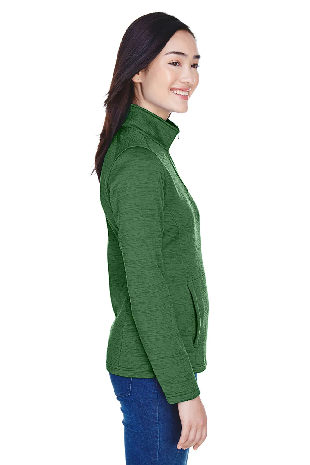 Devon & Jones Damen Newbury Fleece 1/4-Zip Sweatshirt mit Beuteltasche - Heather Forest Grün