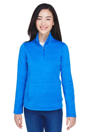 Devon & Jones Damen Newbury Fleece 1/4-Zip Sweatshirt mit Beuteltasche - Heather Französisch Blau