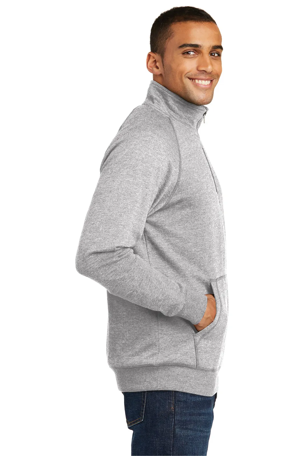 District Herren Fleece 1/4 Zip Sweatshirt mit Beuteltasche - Heather Grau