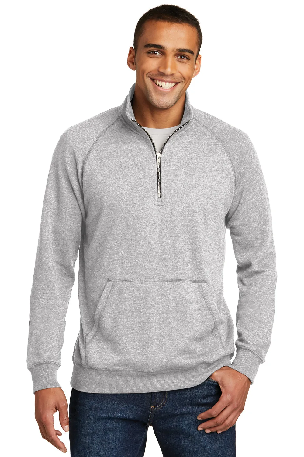 District Herren Fleece 1/4 Zip Sweatshirt mit Beuteltasche - Heather Grau