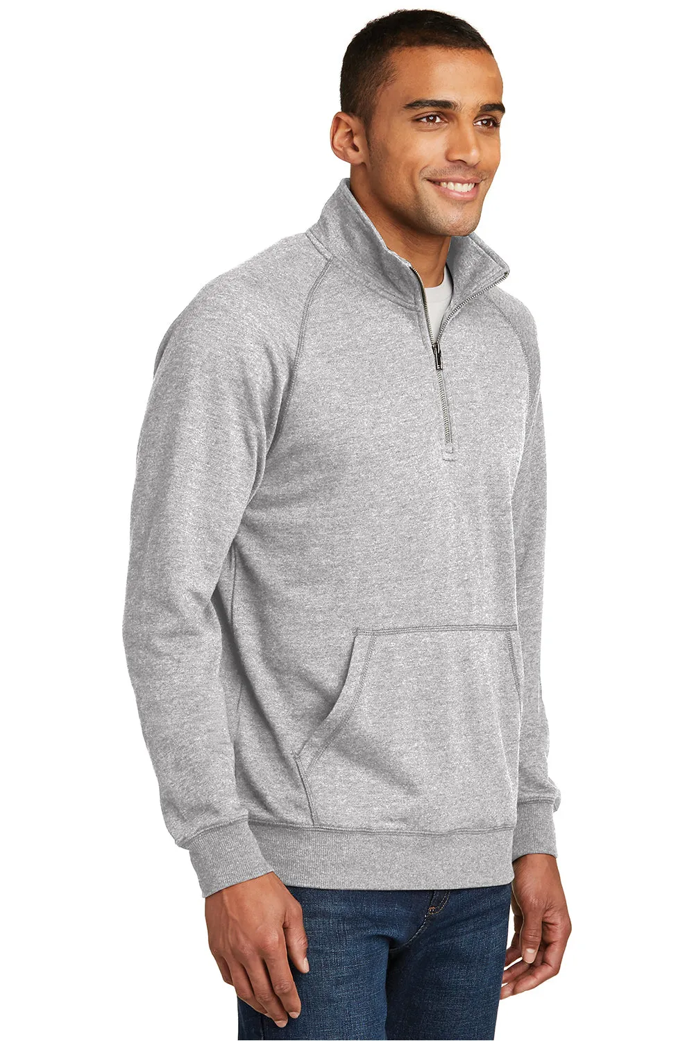 District Herren Fleece 1/4 Zip Sweatshirt mit Beuteltasche - Heather Grau