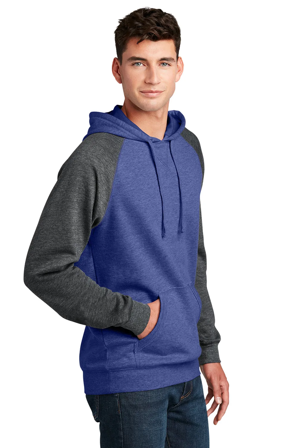 District Herren Fleece Kapuzenpullover mit Kangaroo-Tasche - Meliertes Tiefkönigsblau/Grau