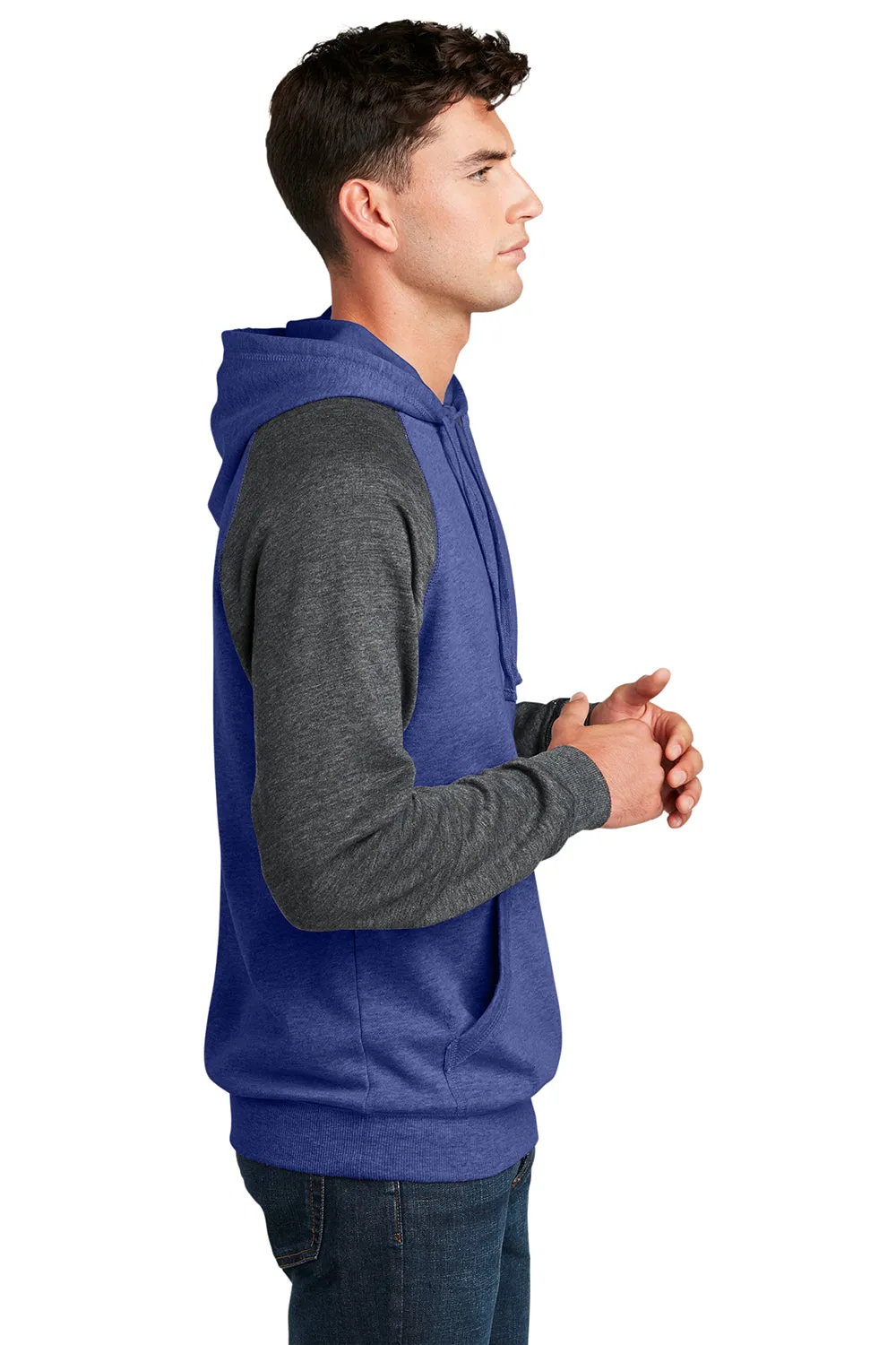 District Herren Fleece Kapuzenpullover mit Kangaroo-Tasche - Meliertes Tiefkönigsblau/Grau