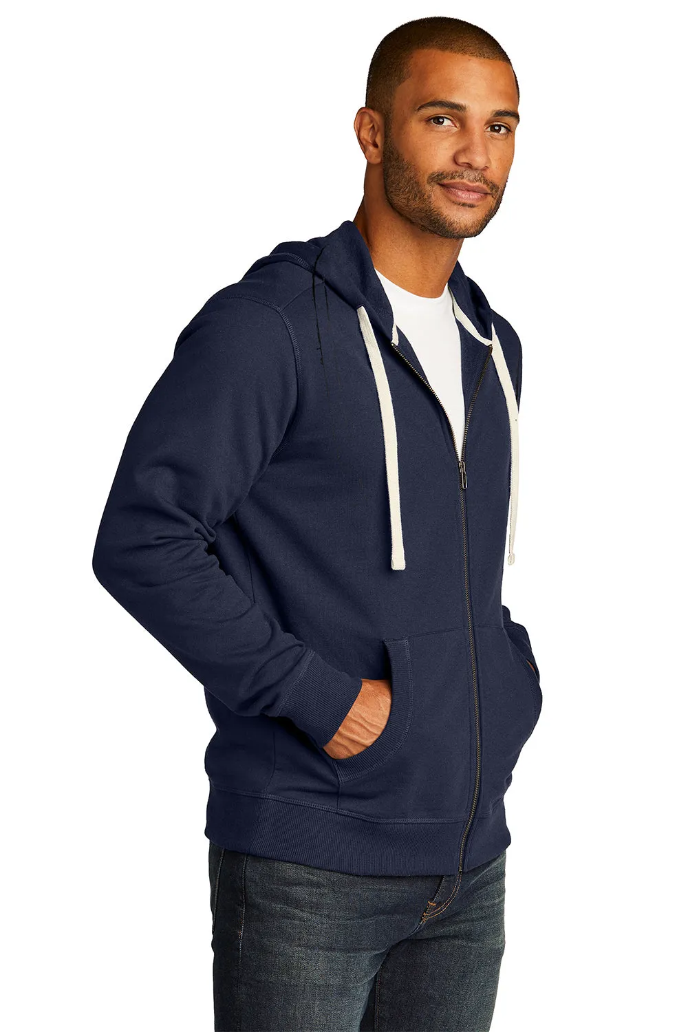 District Mens Re-Fleece Full-Zip Kapuzenpullover mit Taschen - Echt Marineblau