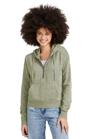 District Damen Perfektes Tri-Fleece 1/4-Zip Kapuzenpullover Hoodie mit Beuteltasche - Militärgrün Frost