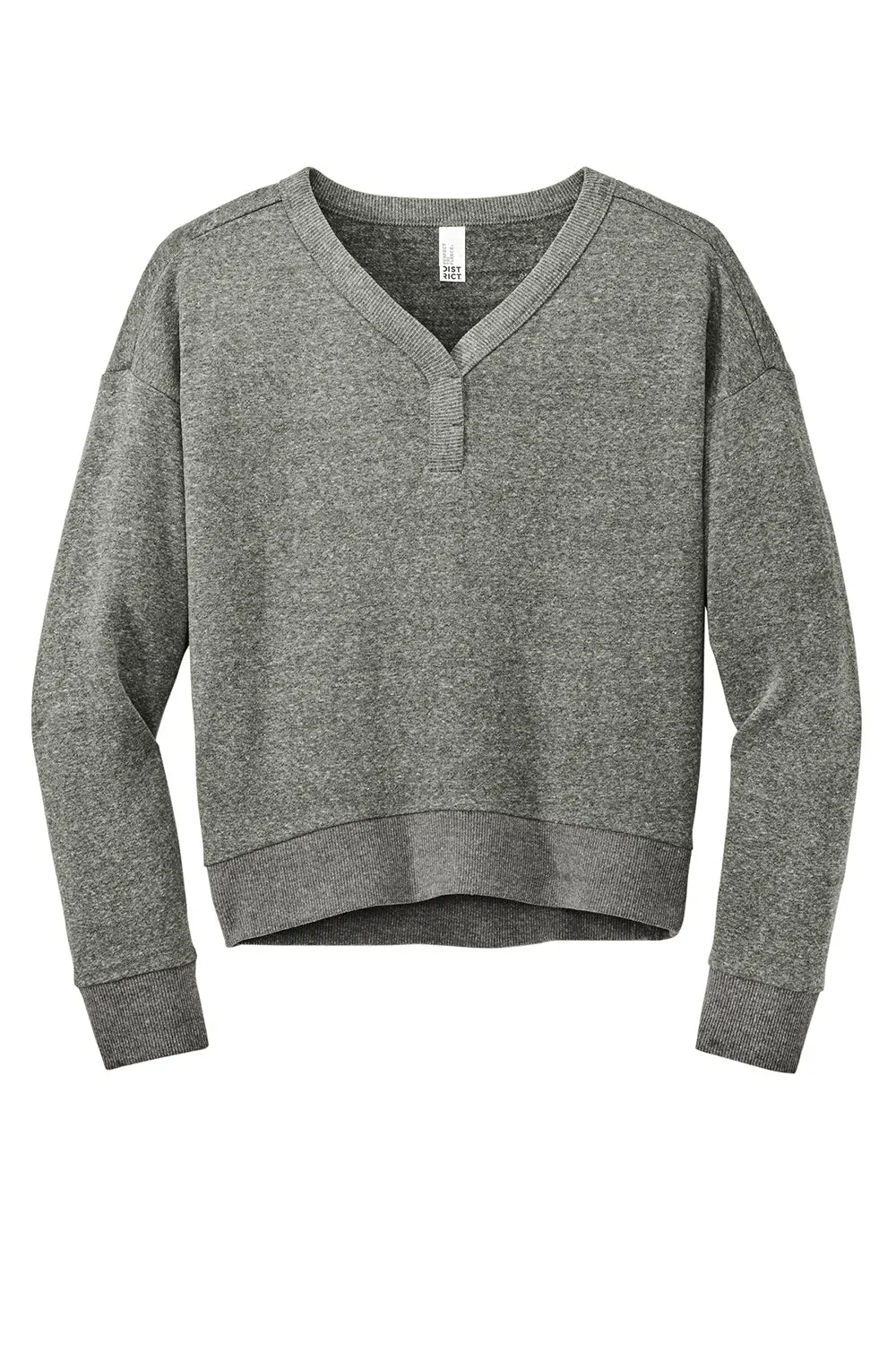 District Damen Perfektes Tri-Fleece V-Ausschnitt Sweatshirt - Heather Charcoal Grey