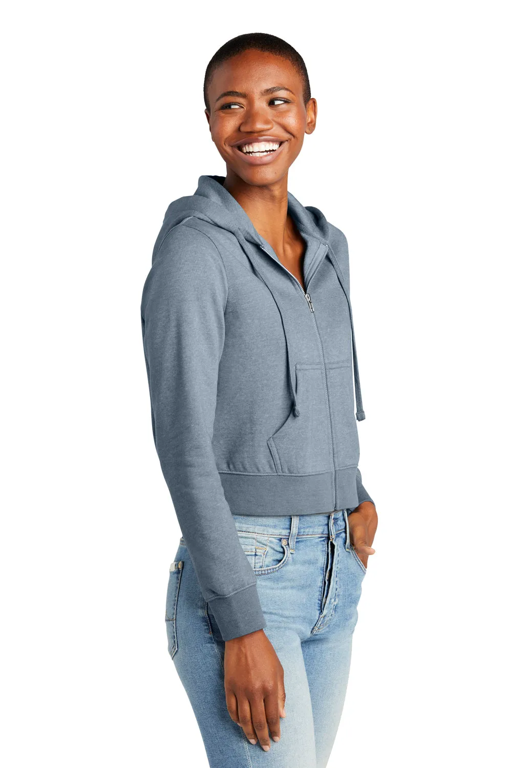District Damen V.I.T. Fleece Full-Zip Kapuzenpullover mit Taschen - Heather Flint Blau