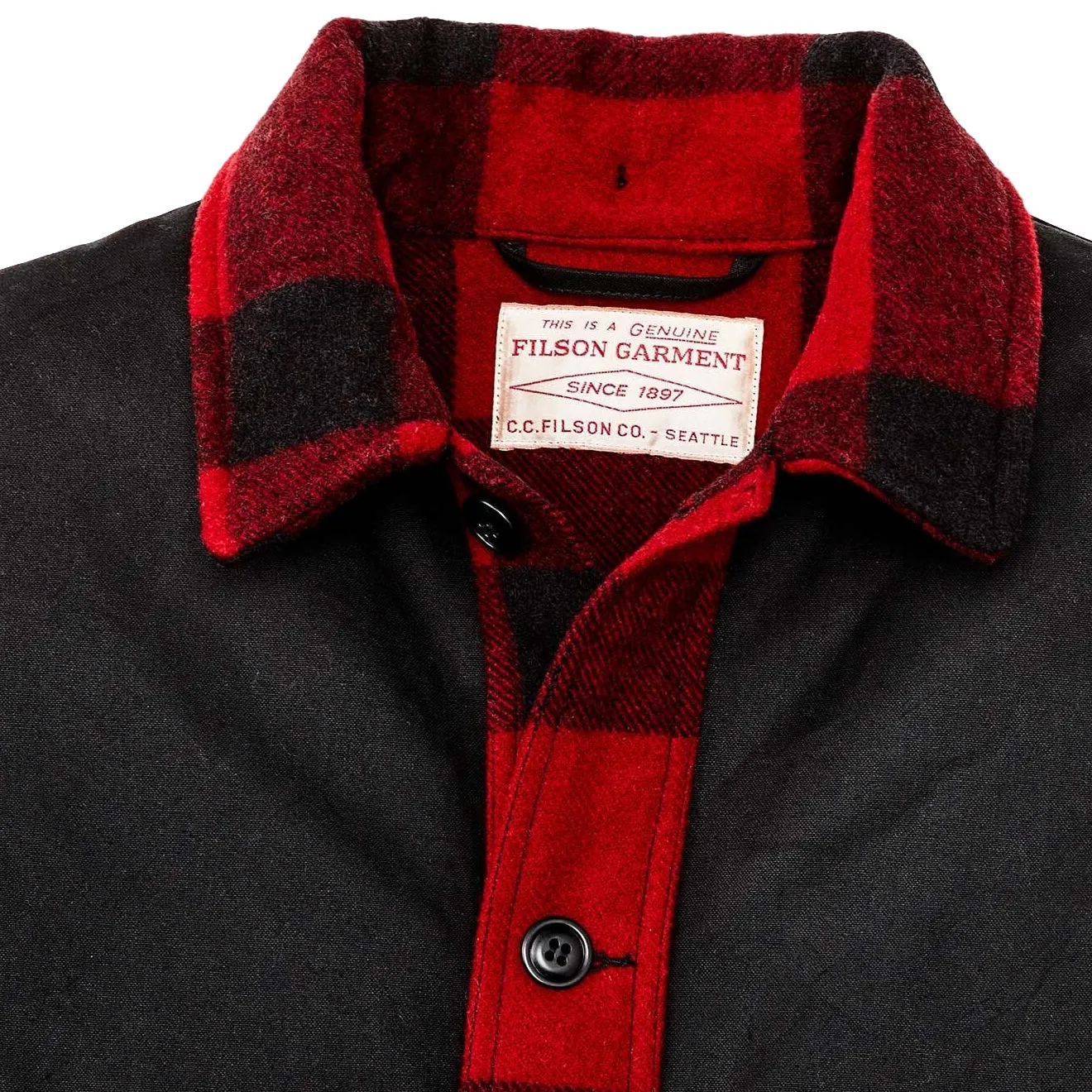Filson Mackinaw Woll-Doppelmantel Rot Schwarz Klassisches Karo