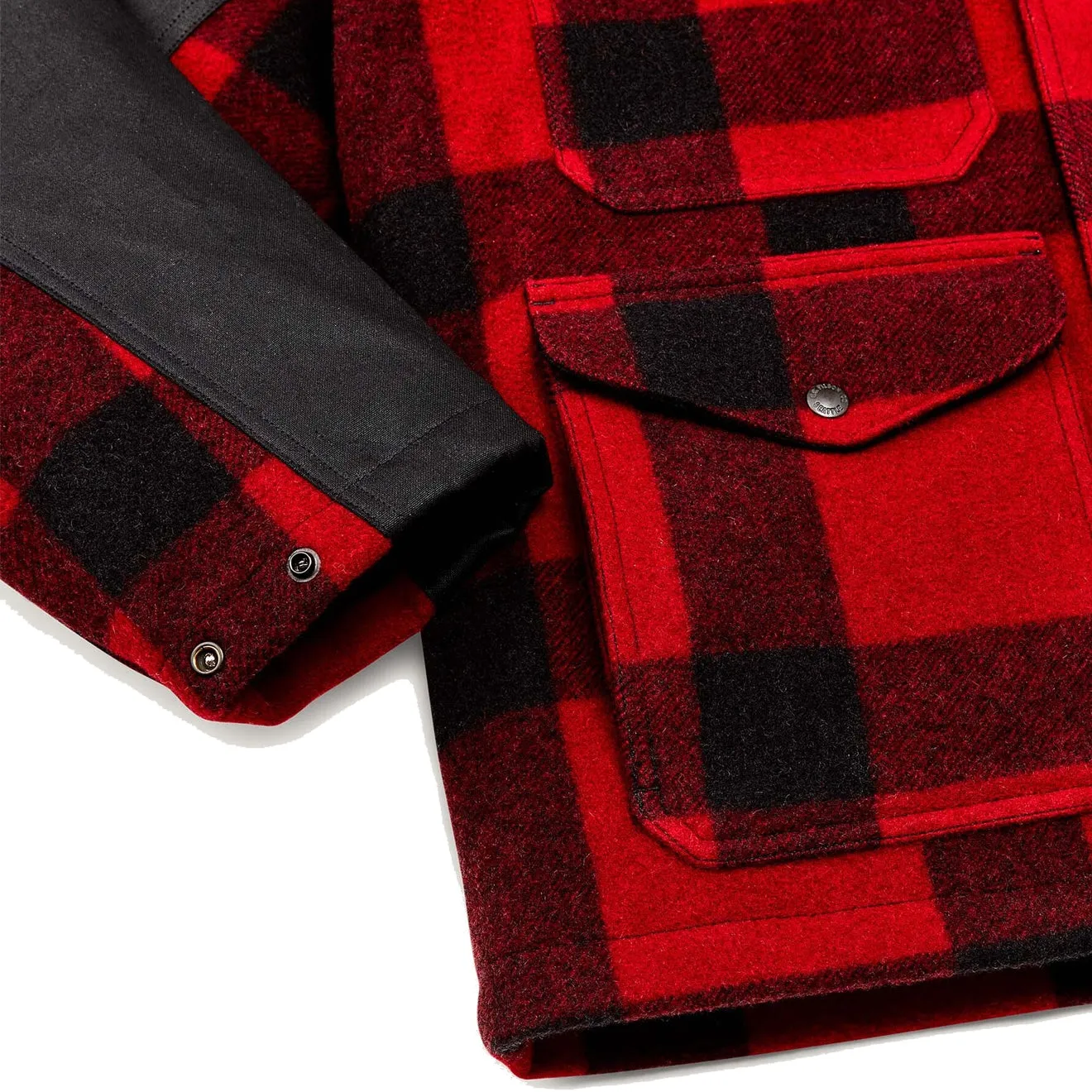 Filson Mackinaw Woll-Doppelmantel Rot Schwarz Klassisches Karo