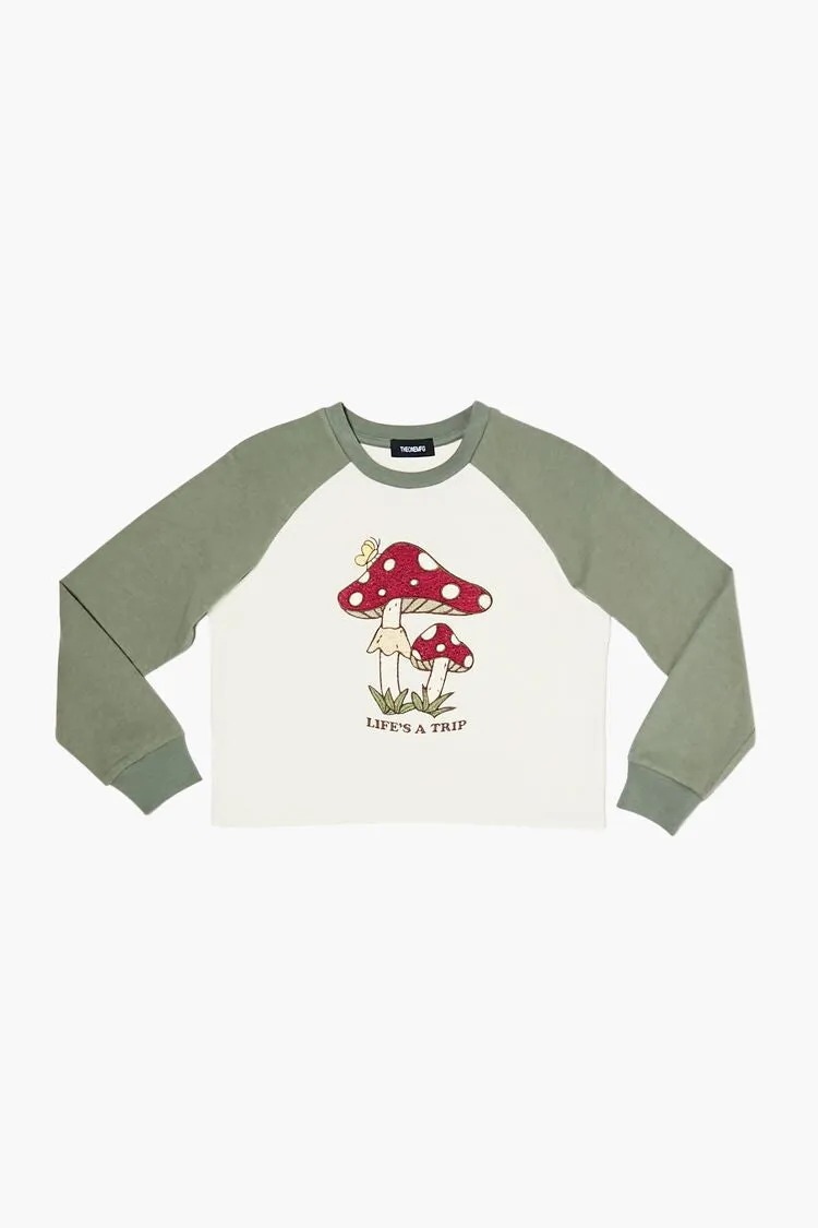 Forever 21 Mädchen Raglan Pilz Grafik T-Shirt (Kinder) Grün/Mehrfarbig Forever 21