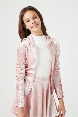 Forever 21 Mädchen Samt Zip-Up Kapuzenpullover (Kinder) Mauve Forever 21