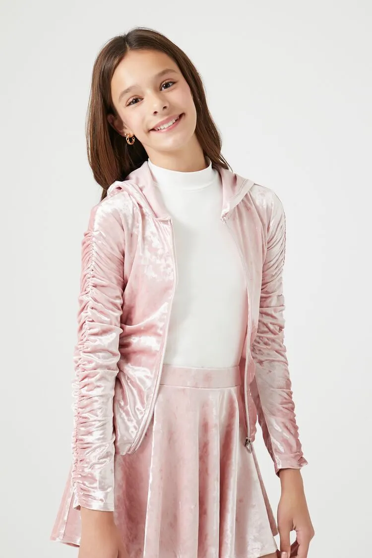 Forever 21 Mädchen Samt Zip-Up Kapuzenpullover (Kinder) Mauve Forever 21