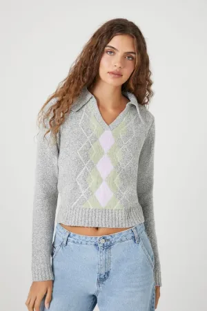 Forever 21 Strick Argyle Cropped Pullover für Damen Grau/Mehrfarbig Forever 21