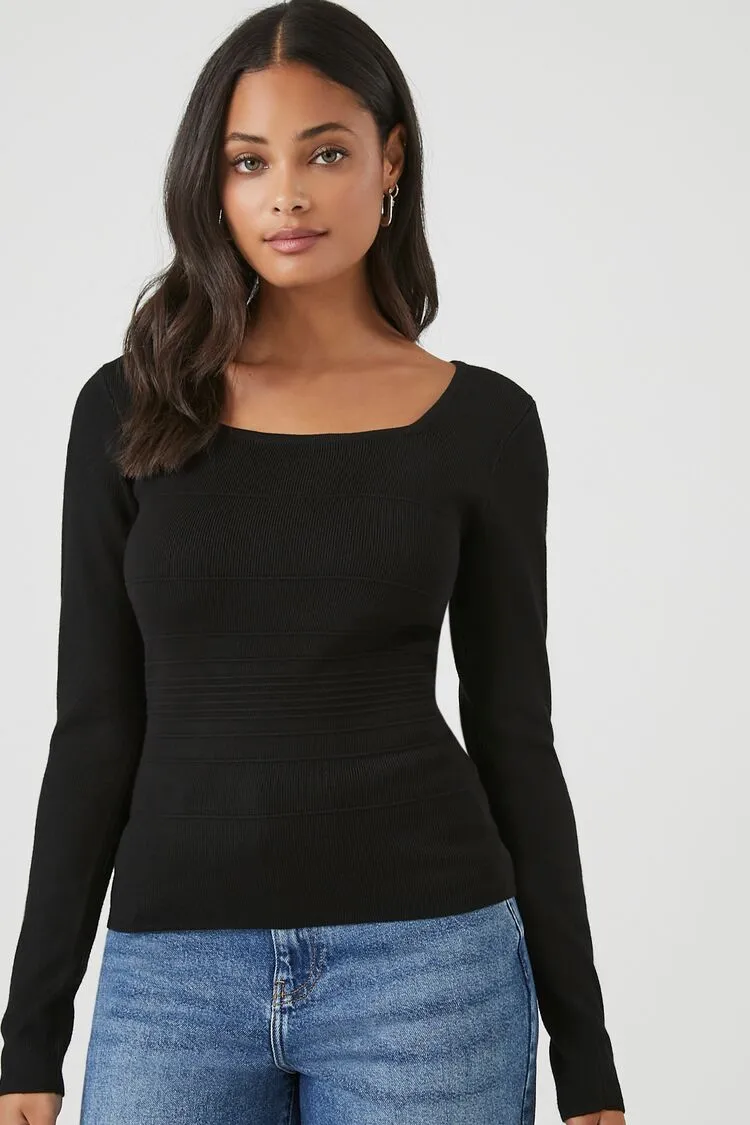Forever 21 Strick Damen Figurbetontes Rundhalspullover Schwarz Forever 21