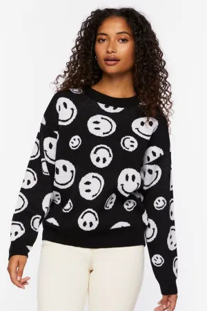Forever 21 Strickpullover für Damen mit Smiley-Motiv Schwarz/Weiß Forever 21